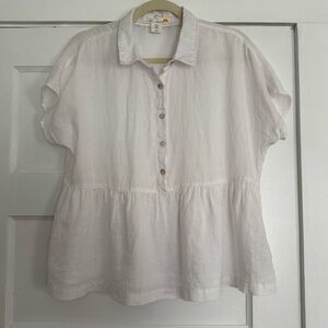 C & C California White 1/2 Button Down Babydoll Short Sleeve Women's Medium!